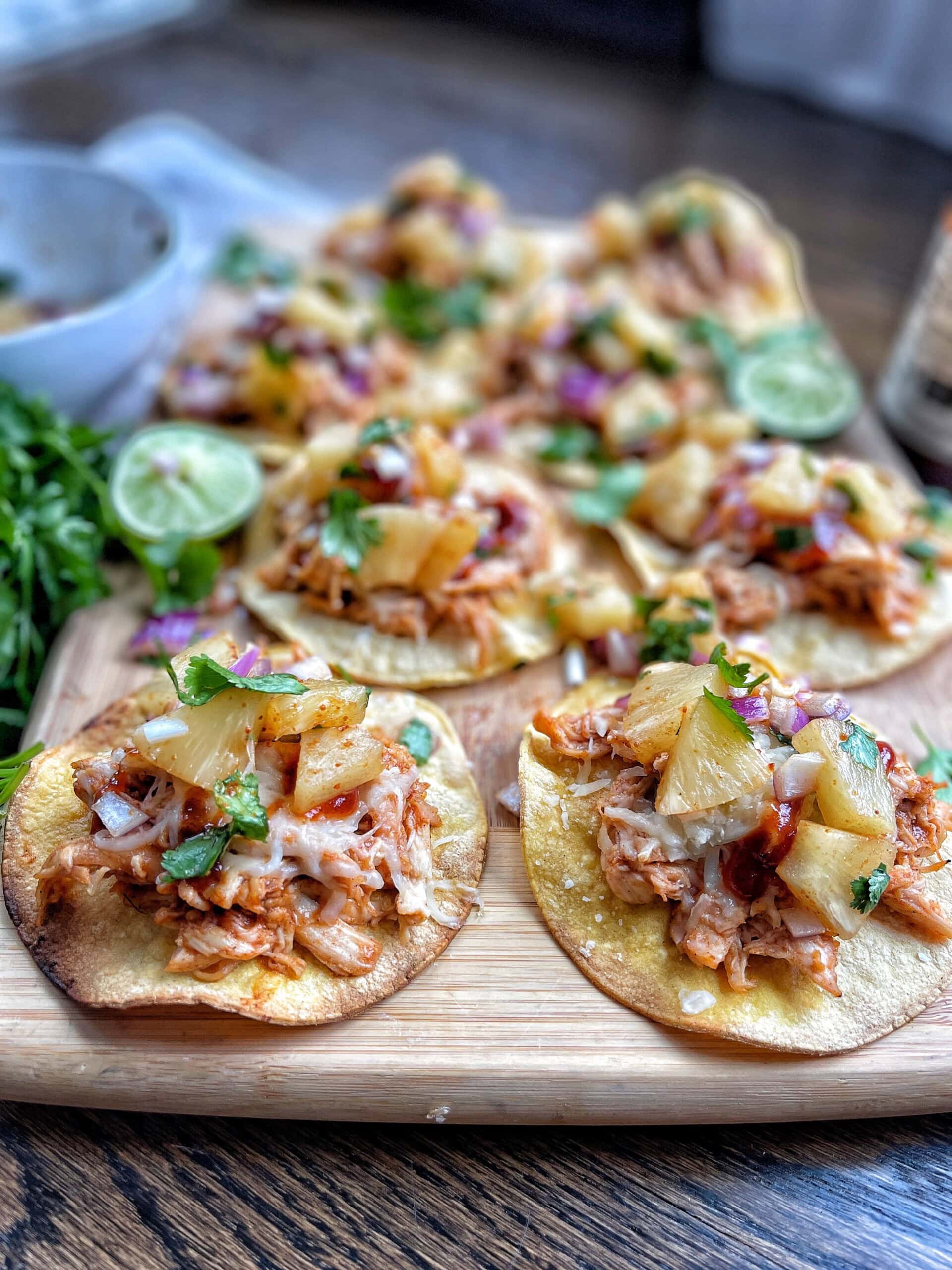 Light BBQ Chicken Tostadas with Pineapple Salsa - Sweet Savory and Steph