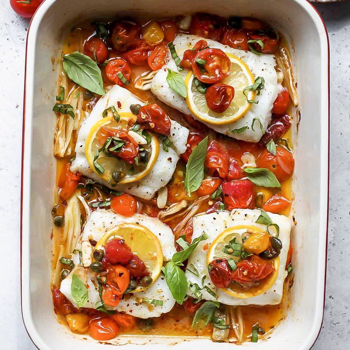 Mediterranean Baked Cod - Dishing Out Health